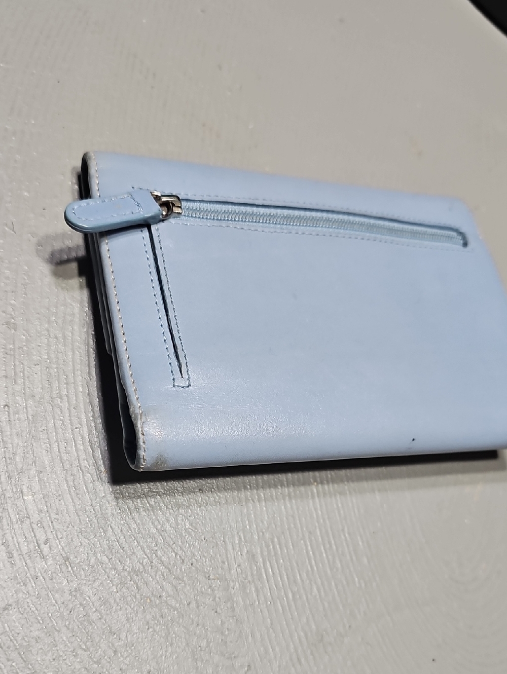 Coach Bags Vintage Blue Leather Trifold Wallet Zip Coin Change Monogram Lining - Picture 5 of 13